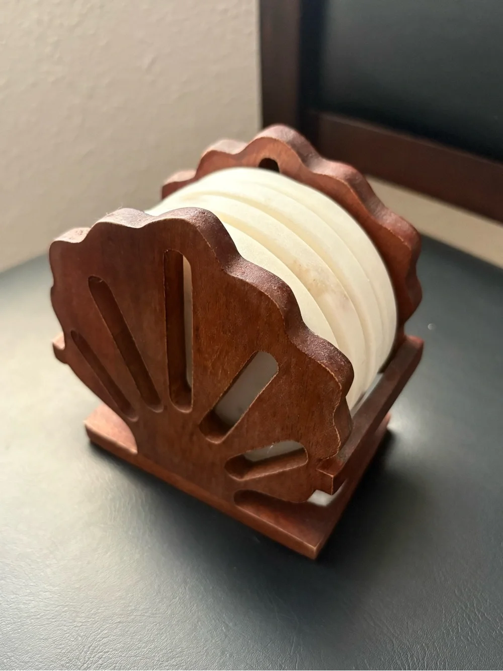 Wooden Shell Coaster Set with Cream White MarbleCoasters